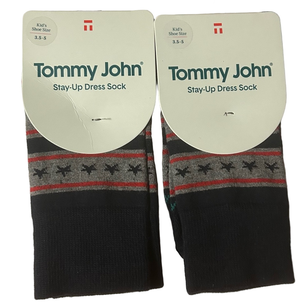 Tommy John 2 Pairs Of Kids Stay Up Dress Socks Banner Stripe Shoe Size 3.5 - 5